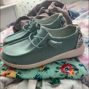 Teal Hey Dude Slip Ons